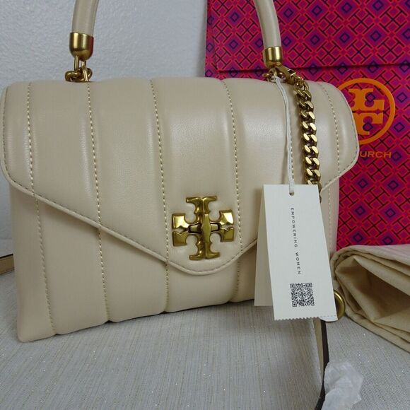 TORY BURCH Kira Leather Bag Crossbody Top Handle Satchel BRIE Purse NWT $648 - Picture 2 of 12